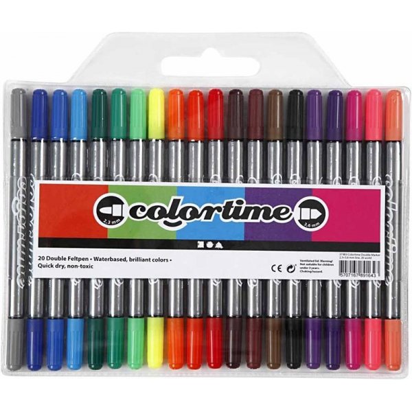 Marqueur Colortime Double - couleurs standards - 20 pcs