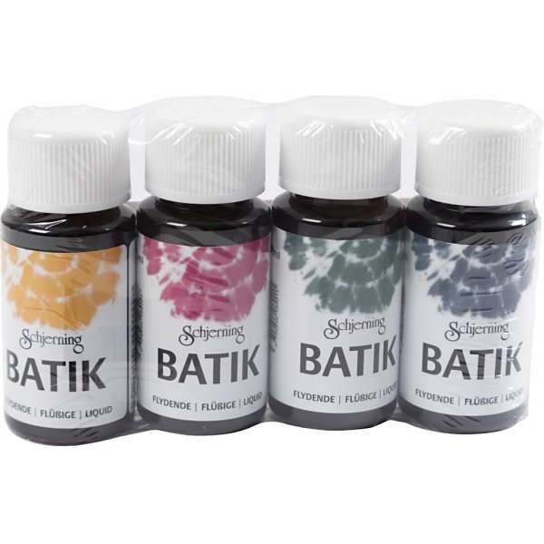 Peinture batik - bleu marine - vert - rose - jaune mas - 4x50 ml