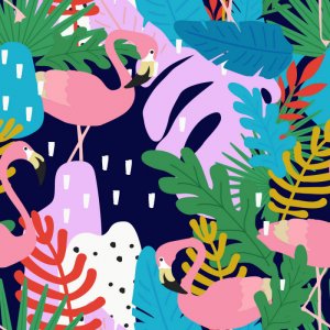 Tricot à motifs 150 cm - Flamingo Palm Beach Tricot à motifs 150 cm - Flamingo Palm Beach