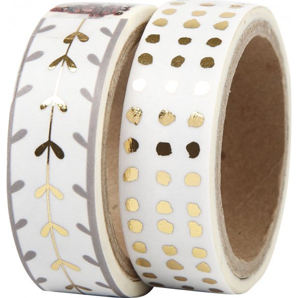 Washi tape - Or/blanc - Coeurs et points - feuille