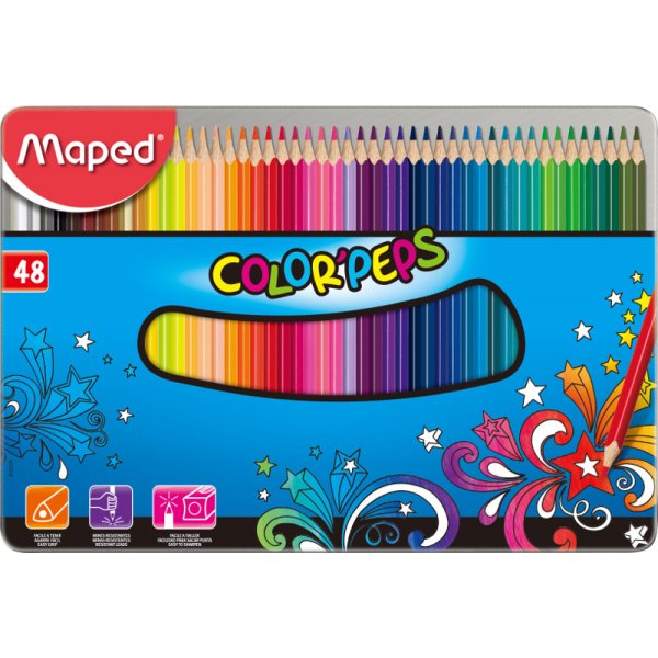 Set de crayons de couleur - Maped - Color' peps 48 crayons de couleur - bote mtal