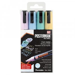 Feutre ZIG Posterman Wet-Wipe 6 mm, lot de 4, couleur pastel