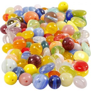 Perles de verre - couleurs mélangées - ovales - rondes/plates - 350 g Perles de verre - couleurs mélangées - ovales - rondes/plates - 350 g