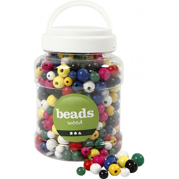 Perles en bois - rondes - couleurs mlanges - 400 ml