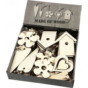 Décorations en bois 5 designs différents - 100 pcs Décorations en bois 5 designs différents - 100 pcs