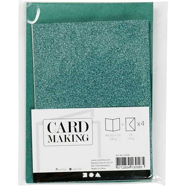 Cartes et enveloppes - vert - paillettes - 4 sets Cartes et enveloppes - vert - paillettes - 4 sets