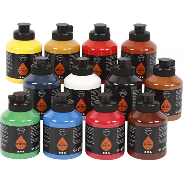 Pigment Art School - couleurs standards - semi-brillant - 12 x 500 ml Pigment Art School - couleurs standards - semi-brillant - 12 x 500 ml