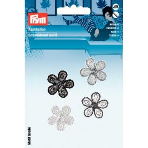 Etiquette en tissu autocollante/à thermocoller Fleurs petites noir Etiquette en tissu autocollante/à thermocoller Fleurs petites noir