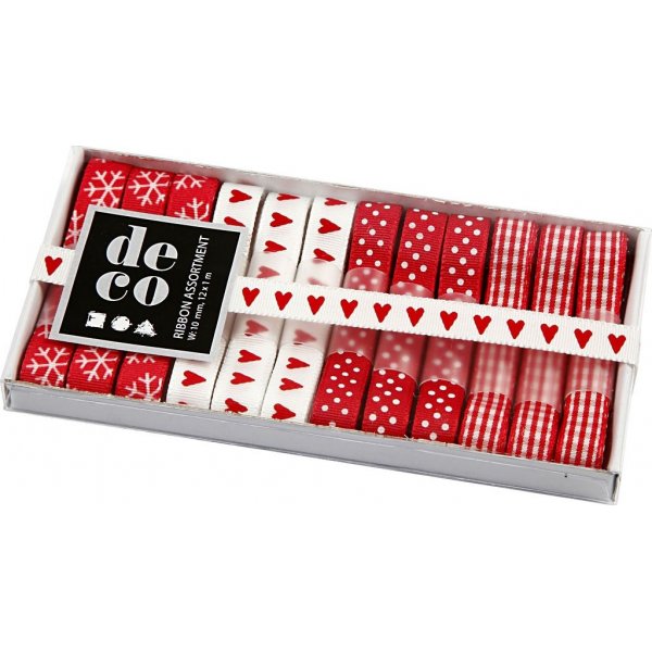 Ruban dco - harmonie rouge/blanc - 12 x 1 m