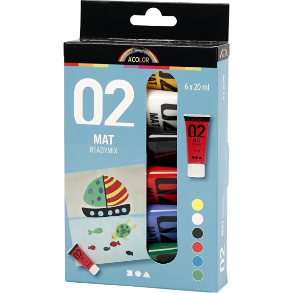 Peinture scolaire - Acrylique - couleurs standards - mate - 6 x 20 ml