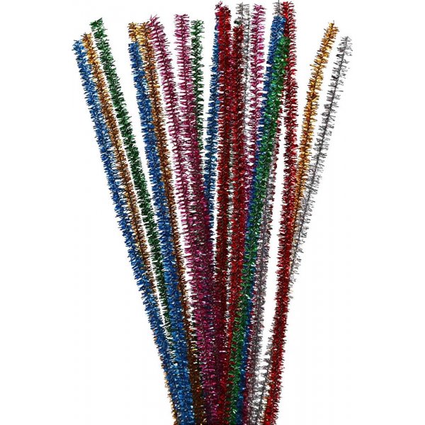 Cure-pipe - 6 mm couleurs fortes - paillettes - 24 pcs