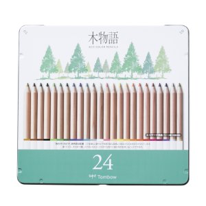 Crayons de couleur �cologiques Tombow Ki-Monogatari, bo�te m�tallique, paquet de 24