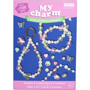 Bracelet et porte-cl�s en perles vertes et roses - � faire soi-m�me