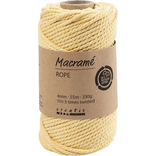 Fil macramé, jaune clair, 55 m