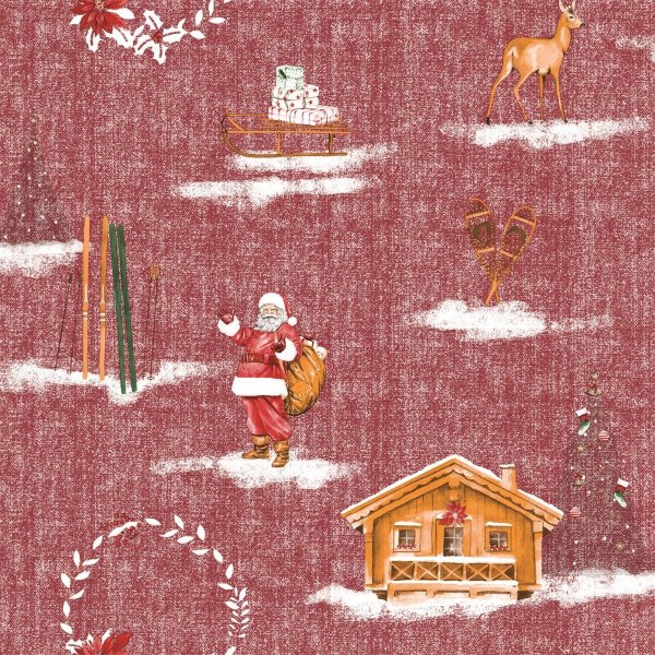 Toile cire PVC Pre Nol - Rouge