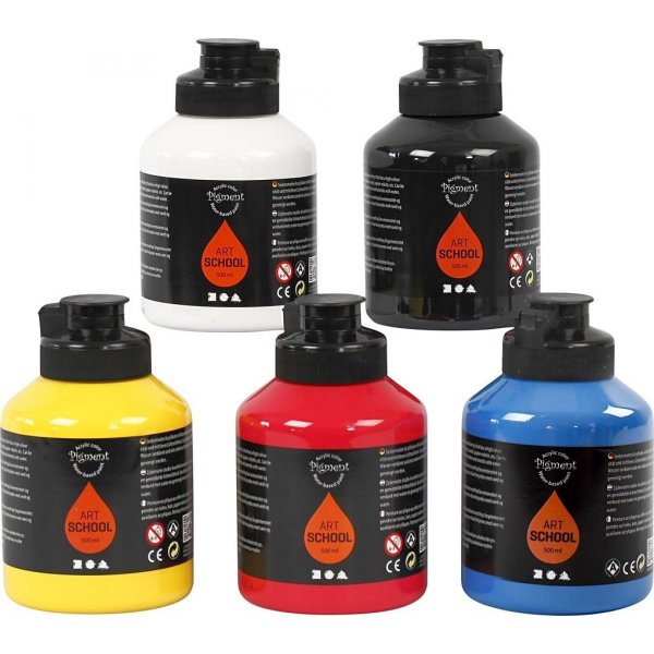 Pigment Art School - couleurs primaires - semi-brillant - 5 x 500 ml