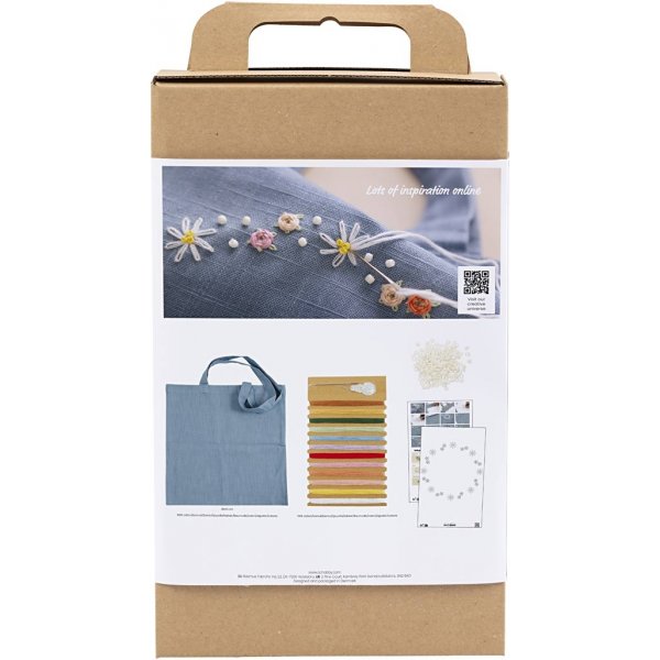 Kit DIY Broderie - bleu tourterelle - Sac textile