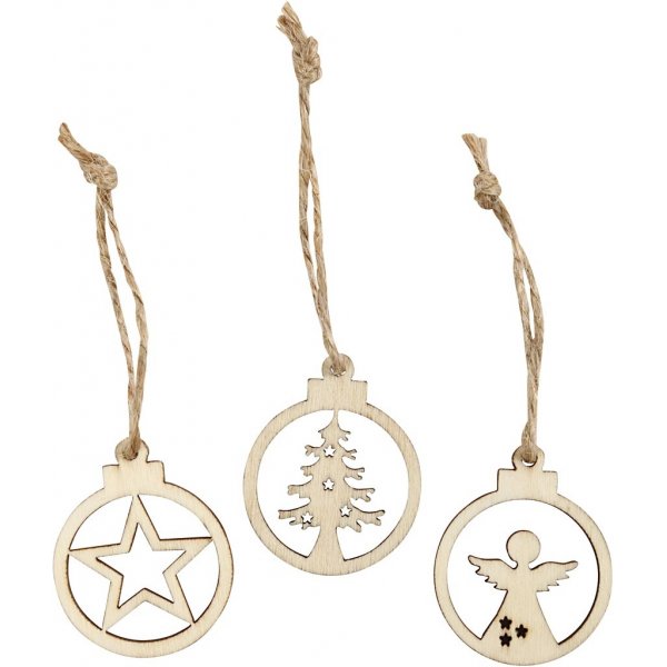 Boules en bois - Thme Nol - 24 pcs