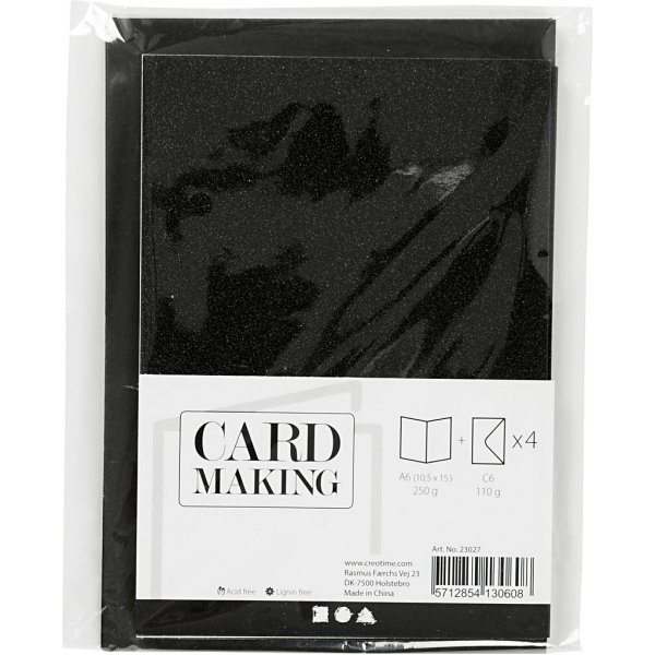 Cartes et enveloppes - noir - paillettes - 11,5 x 16,5 cm - 4 sets