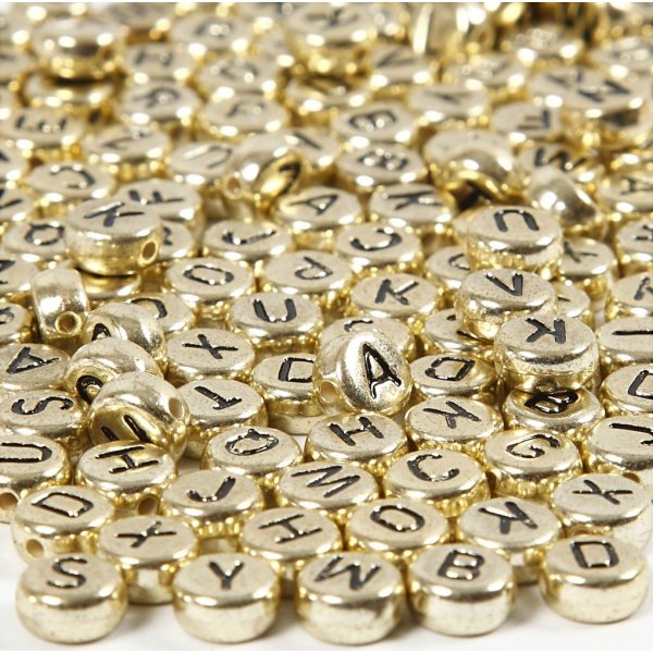 Perles lettres - dores - 7 mm - env.