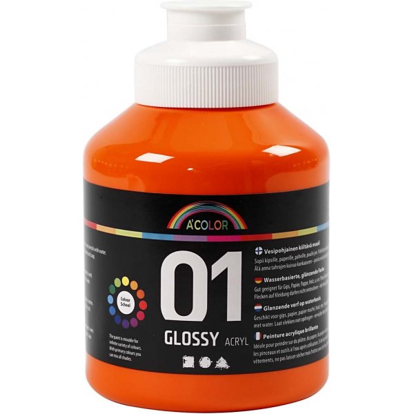 Peinture scolaire - Acrylique - orange - brillante - 500 ml