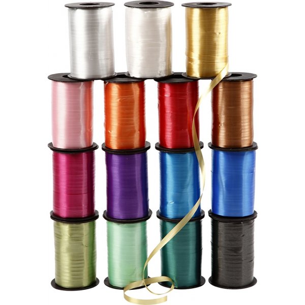 Cordon cadeau - couleurs mlanges - brillant - 15 x 250 m