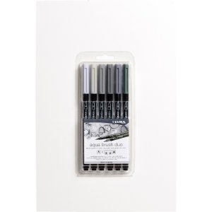 Stylos aquarelle Aqua Brush Duo 6-pack - Tons Gris Stylos aquarelle Aqua Brush Duo 6-pack - Tons Gris