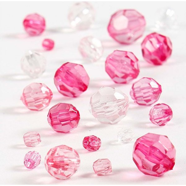 Perles en plastique  facettes Harmony - mixtes - rose - 45 g