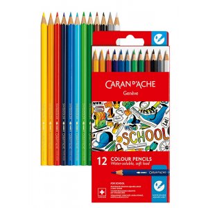Coffret scolaire Caran d'Ache Crayons de couleur aquarellables - 12 couleurs Coffret scolaire Caran d'Ache Crayons de couleur aquarellables - 12 couleurs