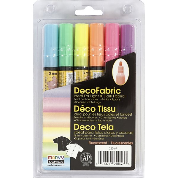 Stylos textile dco - 3 mm - couleurs fluo - 6 pcs
