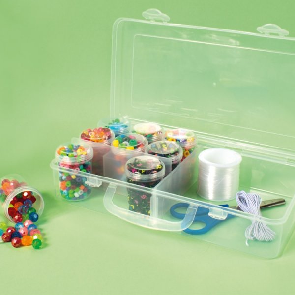 Boîte de rangement 26 x 13 x 6 cm, 2 compartiments avec 9 pots ronds Boîte de rangement 26 x 13 x 6 cm, 2 compartiments avec 9 pots ronds