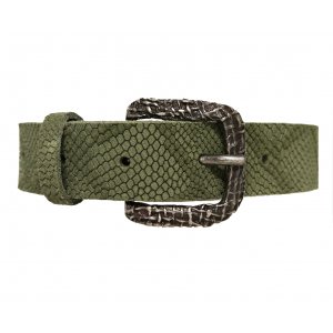 Ceinture femme en cuir de vachette fa�on croco - Verte - 90 cm