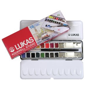Boîte d'aquarelle Lukas Studio en métal - 16 1/2 tasses avec pinceau Boîte d'aquarelle Lukas Studio en métal - 16 1/2 tasses avec pinceau