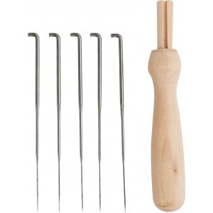 Porte-aiguille à feutrer en bois avec 5 aiguilles intermédiaires Porte-aiguille à feutrer en bois avec 5 aiguilles intermédiaires
