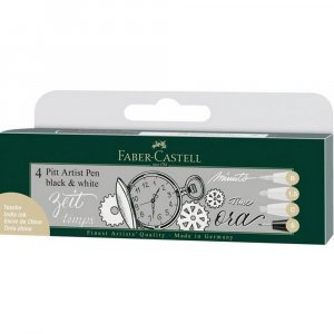 Set de stylos à dessin Faber-Castell PITT 4 stylos - Noir & Blanc Set de stylos à dessin Faber-Castell PITT 4 stylos - Noir & Blanc