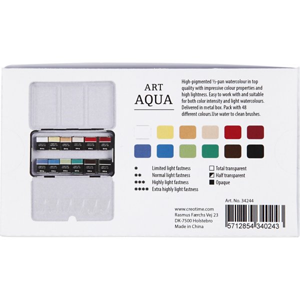 Peintures aquarelle Art Aqua - couleurs standard - 12 pcs