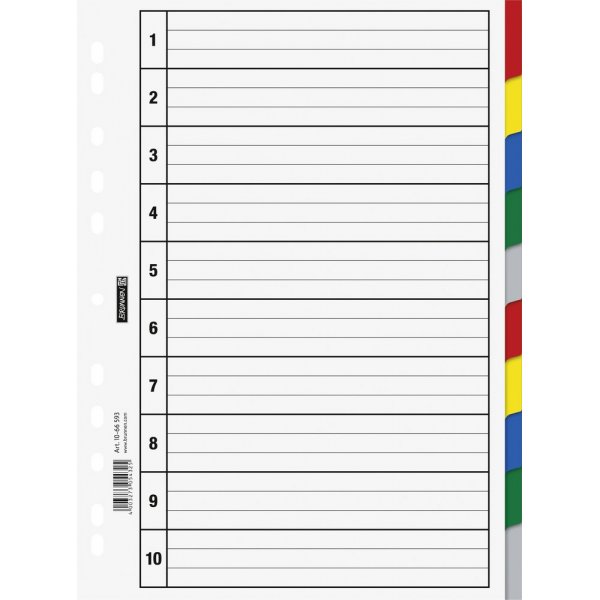Index pour classeur  anneaux - Plastique A4 - 10 onglets