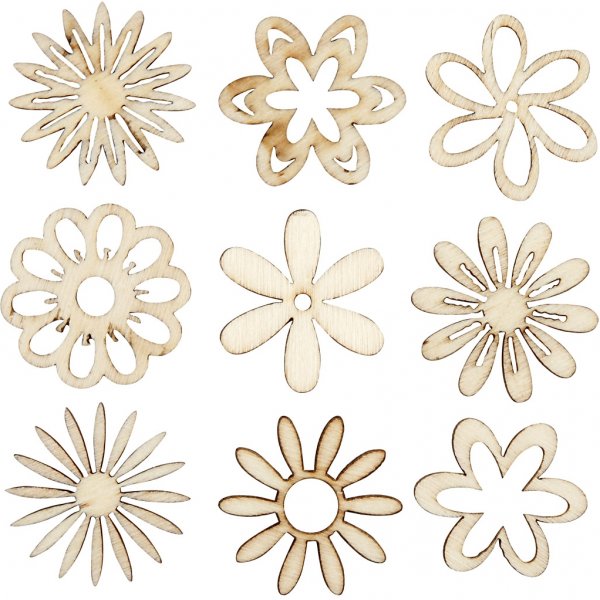Dcorations en bois - Fleurs - 45 pcs