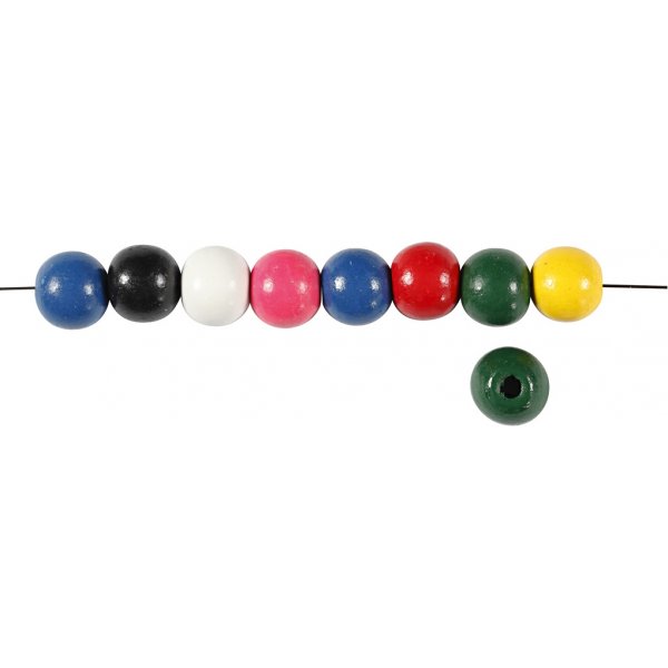 Perles en bois - rondes - couleurs mlanges - 22 g