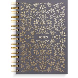 Carnet A5 noir à motifs floraux, ligné, reliure spirale Carnet A5 noir à motifs floraux, ligné, reliure spirale
