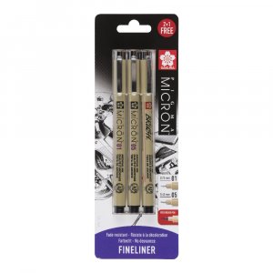 Fineliner Pigma Micron Set - 3 stylos (01, 05, Pinceau) Fineliner Pigma Micron Set - 3 stylos (01, 05, Pinceau)