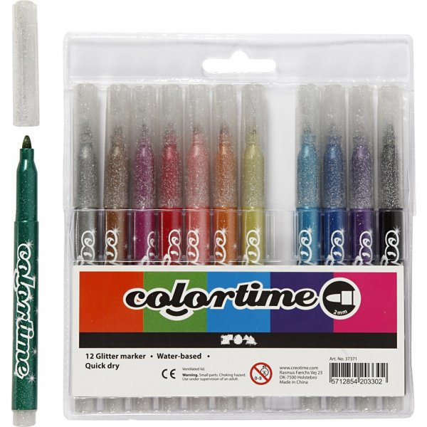 Marqueur Colortime Glitter - couleurs mélangées - 2 mm - 12 pcs Marqueur Colortime Glitter - couleurs mélangées - 2 mm - 12 pcs