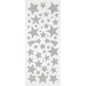 Autocollants pailletés - argent - étoiles - 2 feuilles Autocollants pailletés - argent - étoiles - 2 feuilles