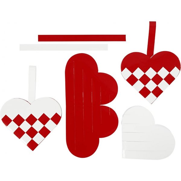 Set de bricolage - Coeurs tresss - rouge/blanc - 8 pcs