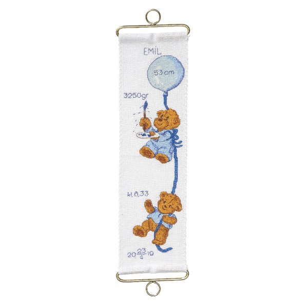 Kit broderie Voile de naissance - Ours en peluche et ballon Garon