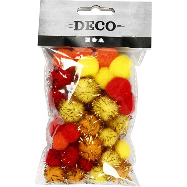 Pompons - orange - rouge - jaune - 48 pcs