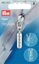 Fermeture éclair mode strass argent mat Fermeture éclair mode strass argent mat