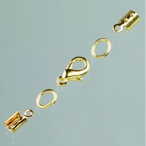 Dispositifs de verrouillage pour lanières de cuir ø 2 mm - plaqué or (montage par pince) Dispositifs de verrouillage pour lanières de cuir ø 2 mm - plaqué or (montage par pince)