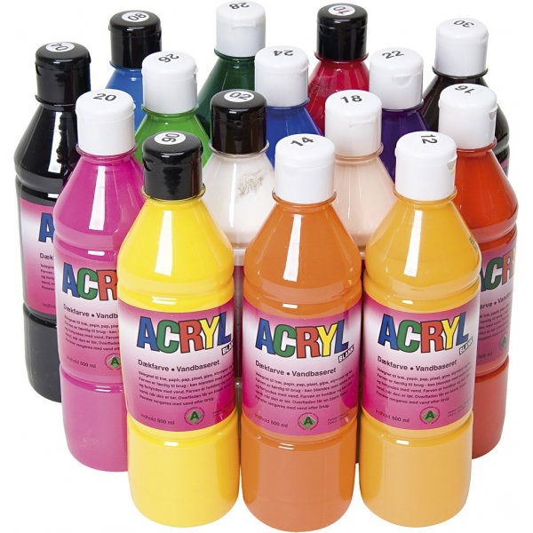 Peinture acrylique - couleurs primaires - 15x500 ml