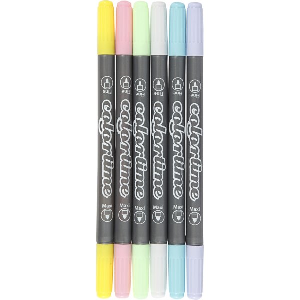 Marqueur double Colortime - couleurs pastel - 6 pcs Marqueur double Colortime - couleurs pastel - 6 pcs